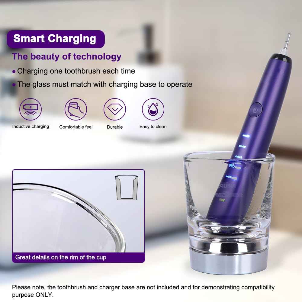 Replacement Charger Glass Cup Compatible with Philips Sonicare Diamondclean Electric Toothbrush, for HX9100 CBA1001 CBA2001 CBA3001 Charging Base and HX9300 HX9900 Series Electric Toothbrush Charger