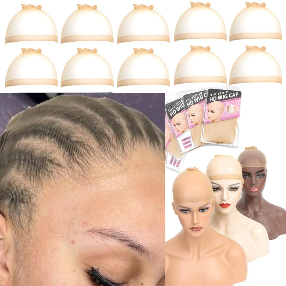 FDBJulyy 12 Pcs Transparent HD Wig Cap,Transparent HD Wig Caps for Women Wig Cap Stocking Cap Sheer Wig Cap Thin Nylon Cap HD Thin Wig Cap for Lace Front Wig Accessories for Women