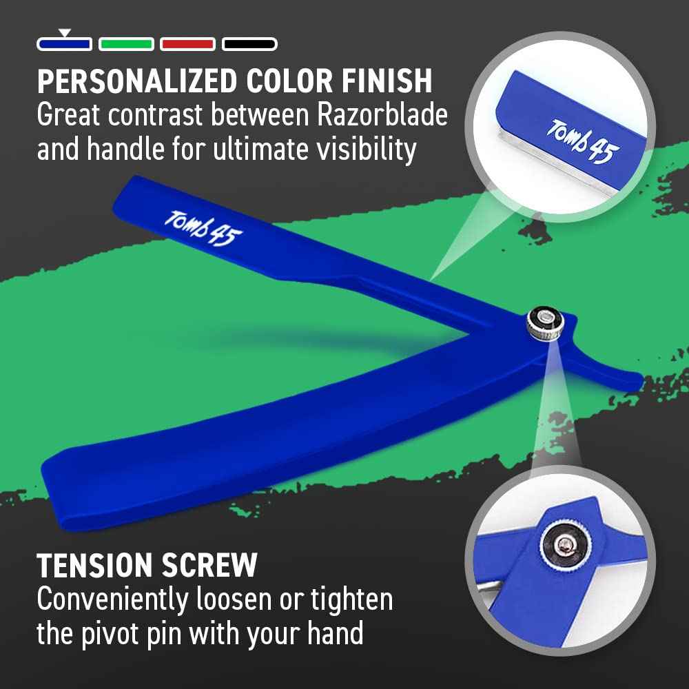 Tomb 45 Triple Cartridge Razor Holder | Disposable Razor Safety Handle For Barbers | 100% Metal Grip & 3 Adjustable Blade Exposure Options For Shaving (Black)