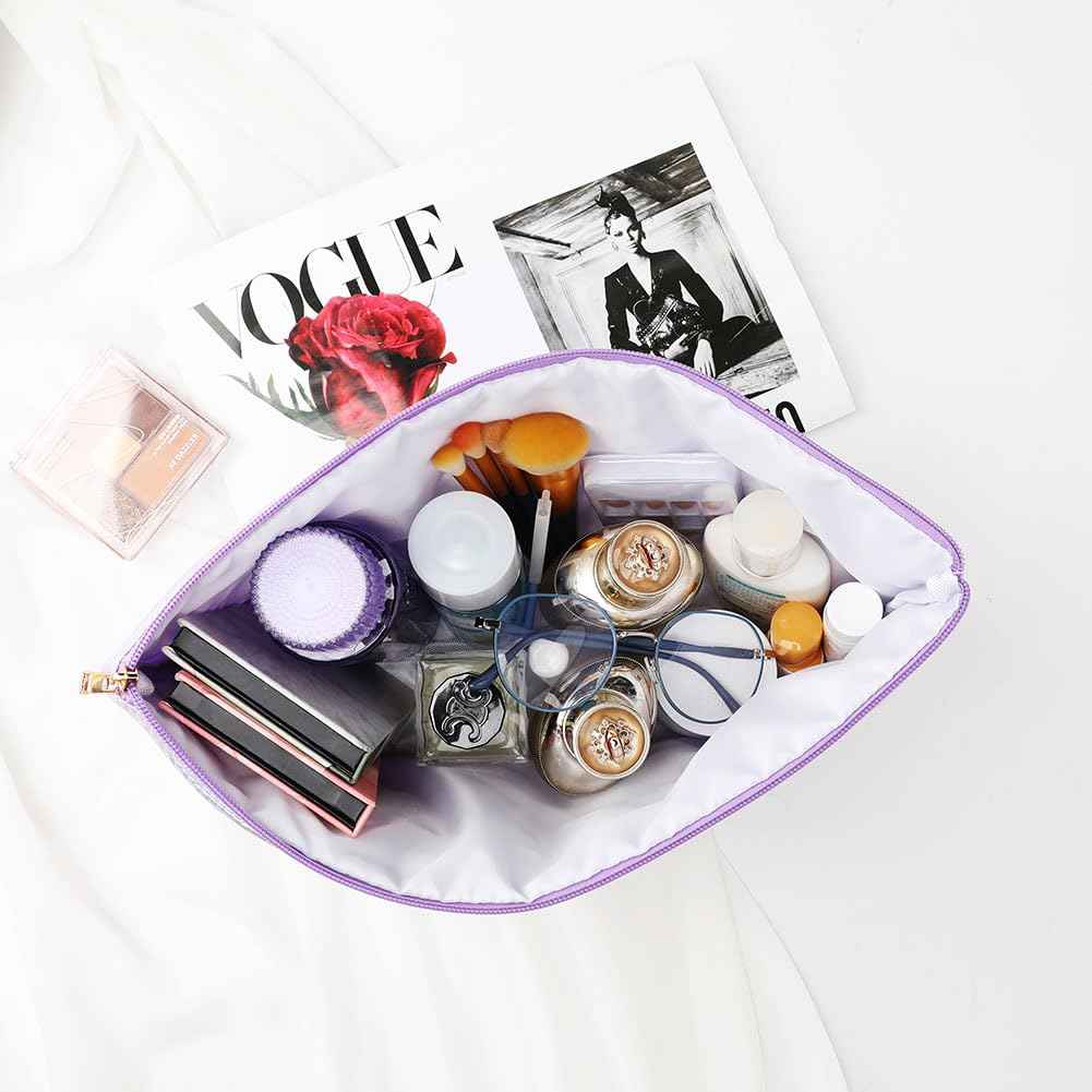 Hiroyuki Large Makeup Pouch, Puffy Cosmetic Bag, Large Capacity Travel Pouch (plain, purple)