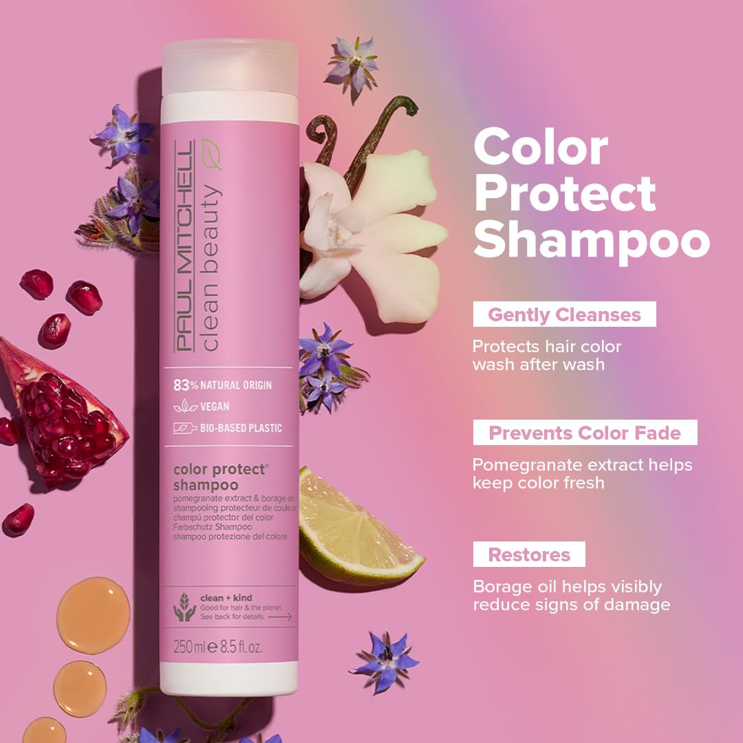 Paul Mitchell Clean Beauty Color Protect Shampoo, Gently Cleanses, Protects Hair Color, For Color-Treated Hair, 33.8 oz.