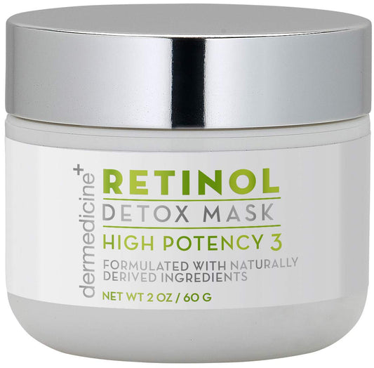 Retinol Detox High Potency Mask 3% Blend for Face | Natural & Organic Botanical Plant Extracts | Clarifying & Soothing for Skin that Looks Clearer, Feels Smoother, Oil Control Rinse Off Mask