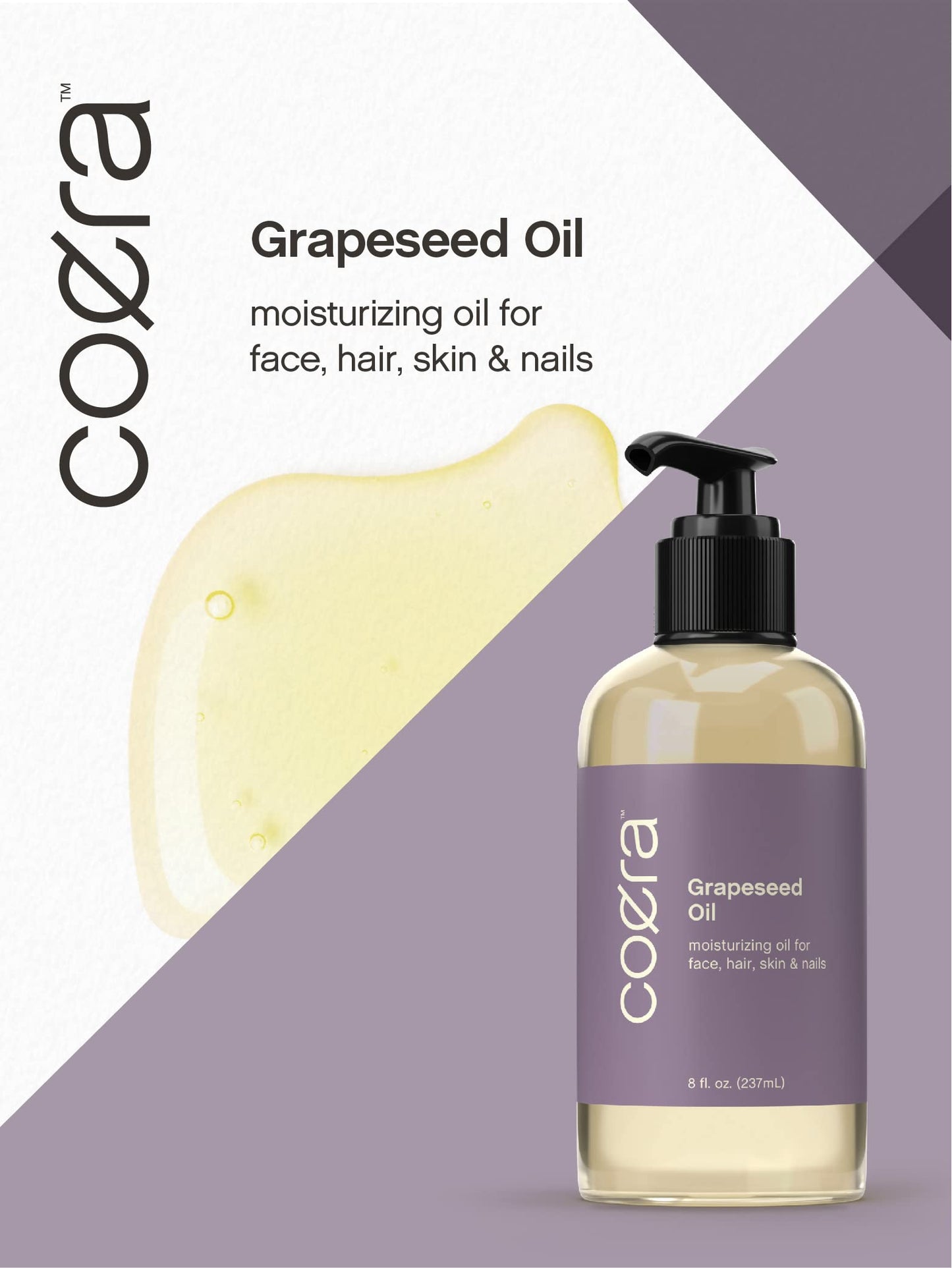 Coera Grapeseed Oil | 8 fl oz | Moisturizing Oil for Face, Hair, Skin & Nails | Free of Parabens, SLS, & Fragrances