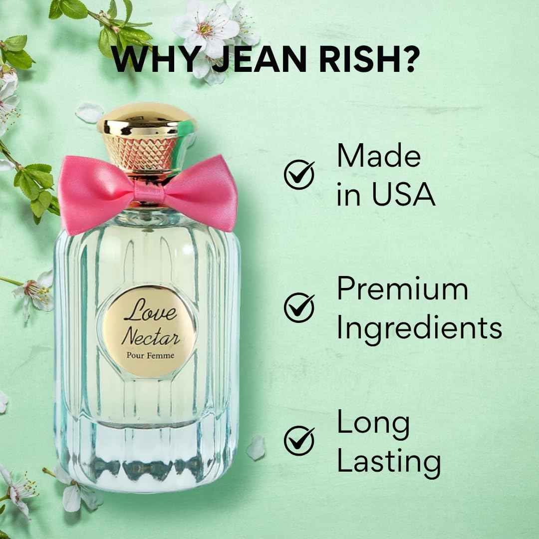 Jean Rish Love Nectar Eau De Parfum for Women (3.4 Fl Oz / 100ml) with Black Currant, Jasmine & Vanilla Notes - Long Lasting and Luxury Fragrance, Made in USA