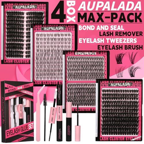 Natural Lash Clusters Kit 4 Styles - Fluffy Wispy DIY False Eyelash Set with Bond & Seal, Tweezers & Remover - Beginner Friendly