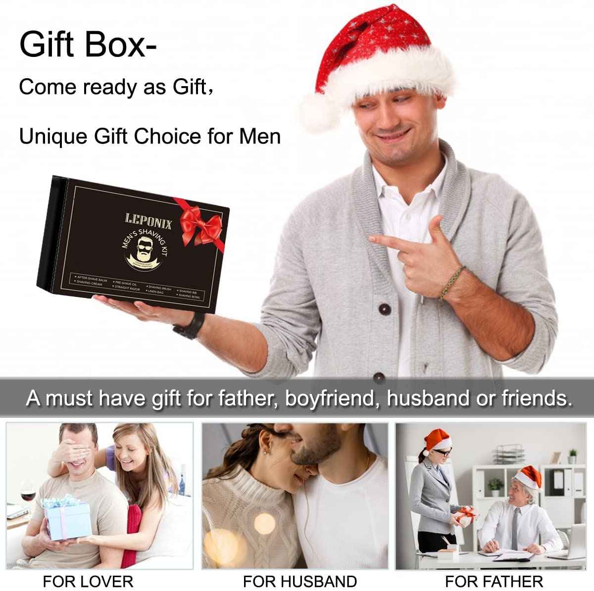 Mens Shaving Kit, Include Straight Razor, Sandalwood Shaving Soap & Cream, After Shave Balm, Pre-Shave Oil, Brush & Bowl – Christmas Gifts for Men Him Secret Santa Gift Set Stocking Stuffers