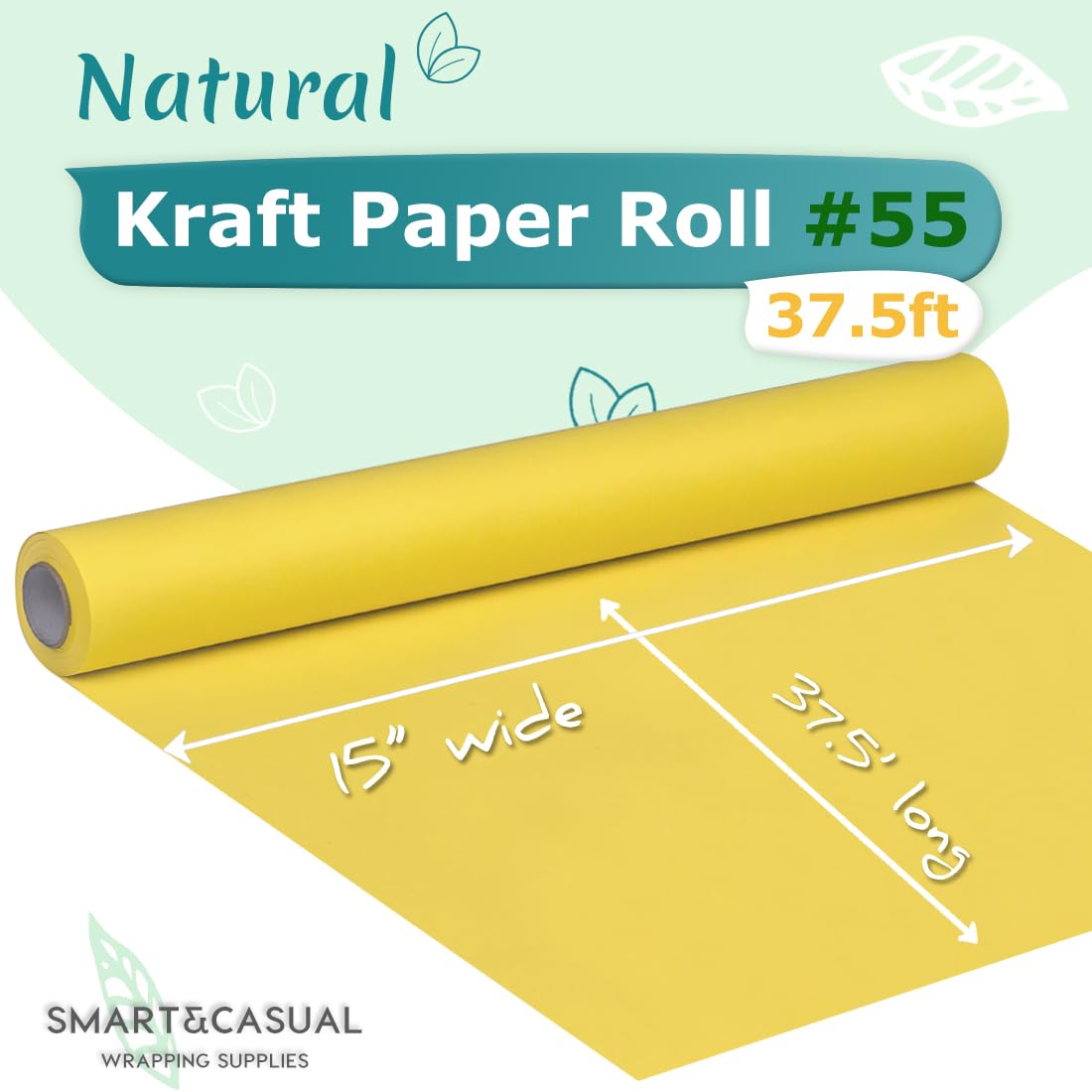 SMART&CASUAL 15" x 450" (37.5') Kraft Paper Roll for Art Craft Supplies Gift Wrapping Moving Packing Kids Painting Drawing Paint Easel Poster Chart Paper (Lemon Yellow, 15"W x 450"L (37.5'))