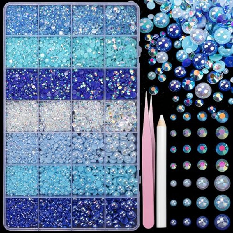 22000 Blue Flatback Rhinestones & Pearls Bedazzling Kit