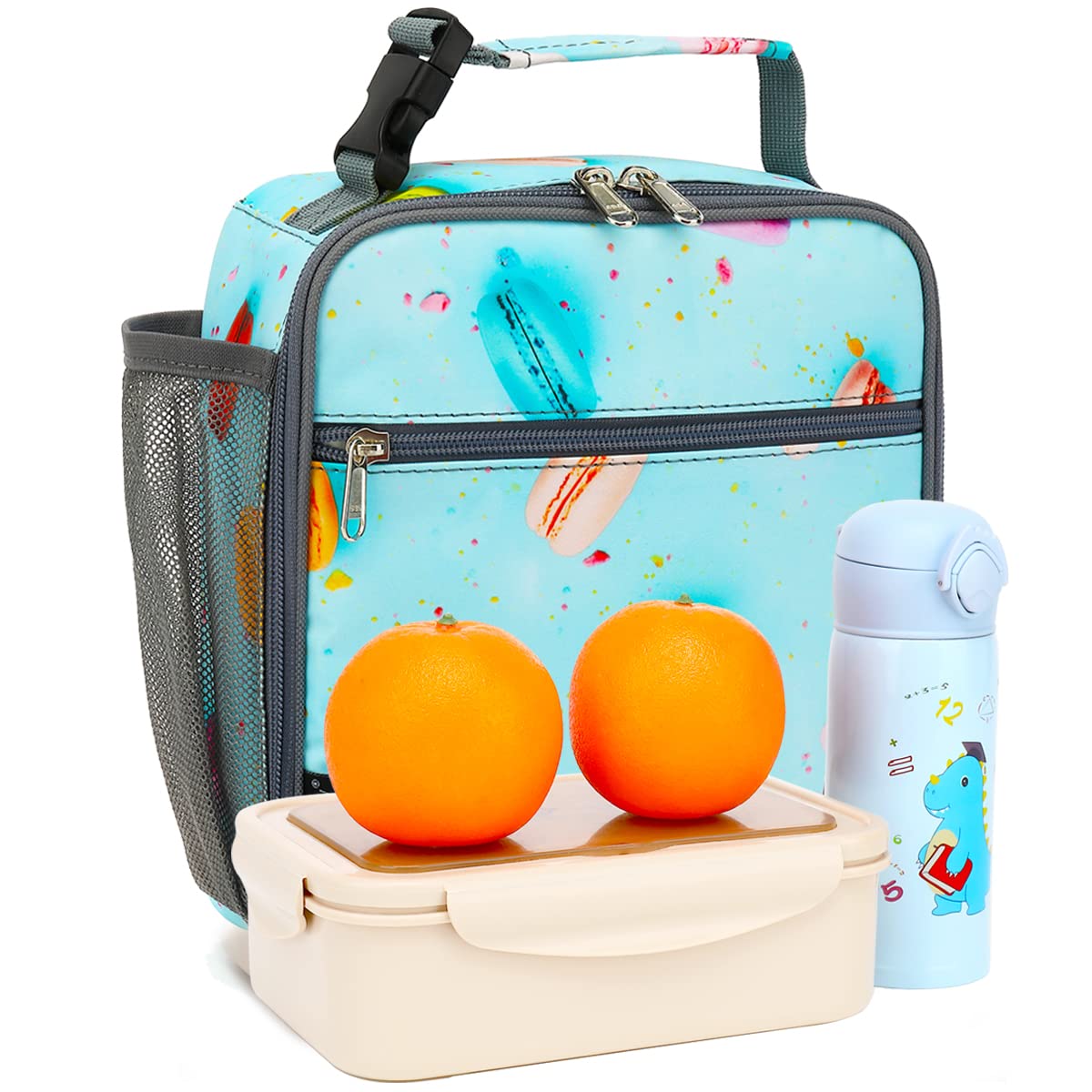 FlowFly Kids Lunch box Insulated Soft Bag Mini Cooler Back to School Thermal Meal Tote Kit for Girls, Boys, Biscuits