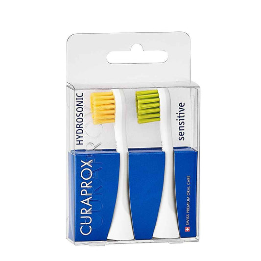 Curaprox Hydrosonic Brush Heads Rainbow Sensitive Duo – for Gentle Gum Care & Daily Cleaning | Yellow/Green, 2-Pack | Compatible with All Curaprox Sonic Models | Swiss Made