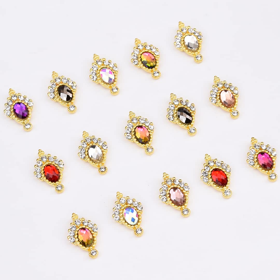 30pcs New Gold Nail Charms Color Gemstone 3D Nail Decor Crystal Luxury Rhinestone Jewels Wholesale Bulk for Acrylic Nails Design Assorted