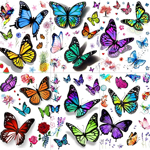 EGMBGM 52 Sheets Tiny Small Temporary Tattoos For Kids Boys Girls, Tribal Animals Butterfly Anchor Compass Tattoo Stickers For Men Women, 3D Cute Flower Fake Face Tatoo Kits Sets For Neck Arm Hands