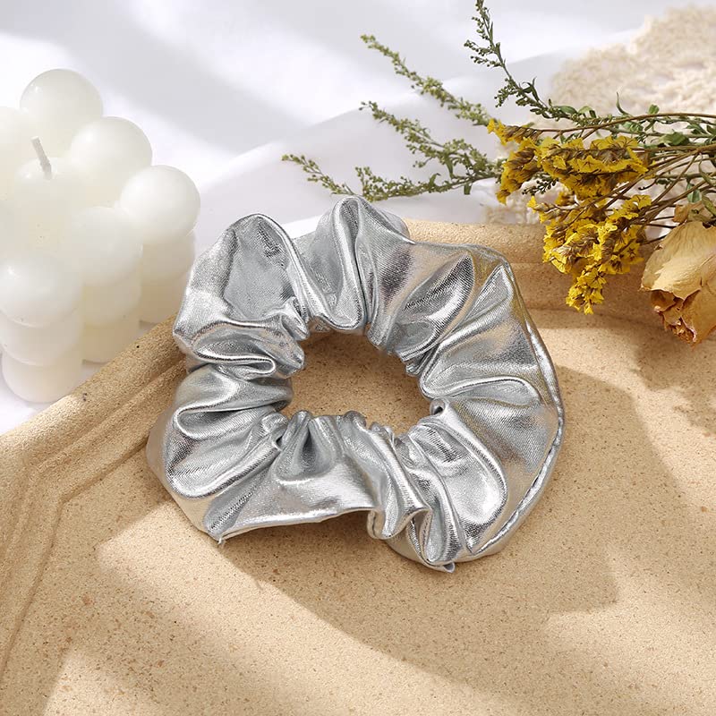 Bronzing Gilding Hair Scrunchies Floppy Metallic Ponytail Holders Gilding Hair Scrunchy BW32 (Black-Gold-Silver)