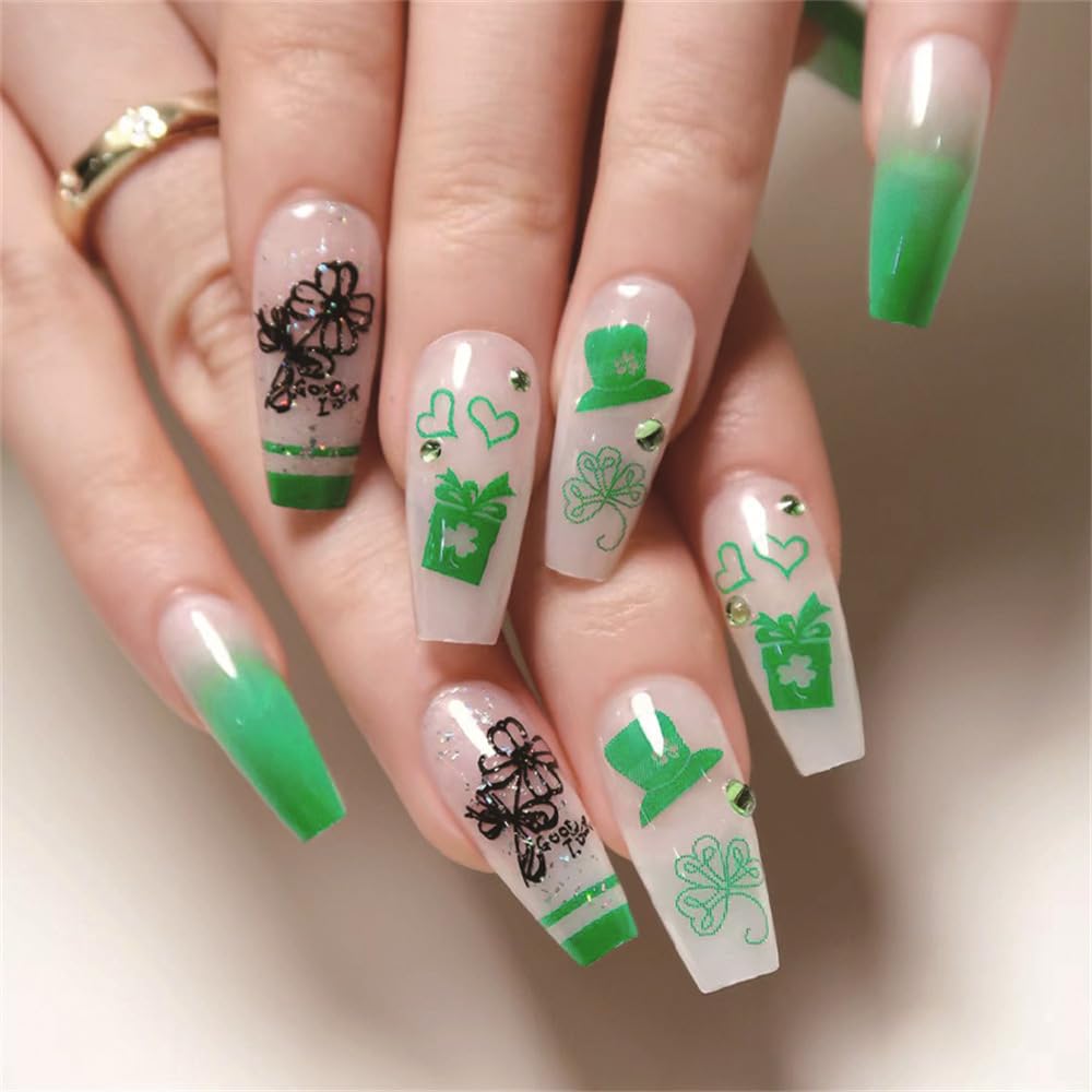 3 Sheet Saint Patrick's Day Gel Press On Nails IRISH Wearing Nail Art (Green-2)