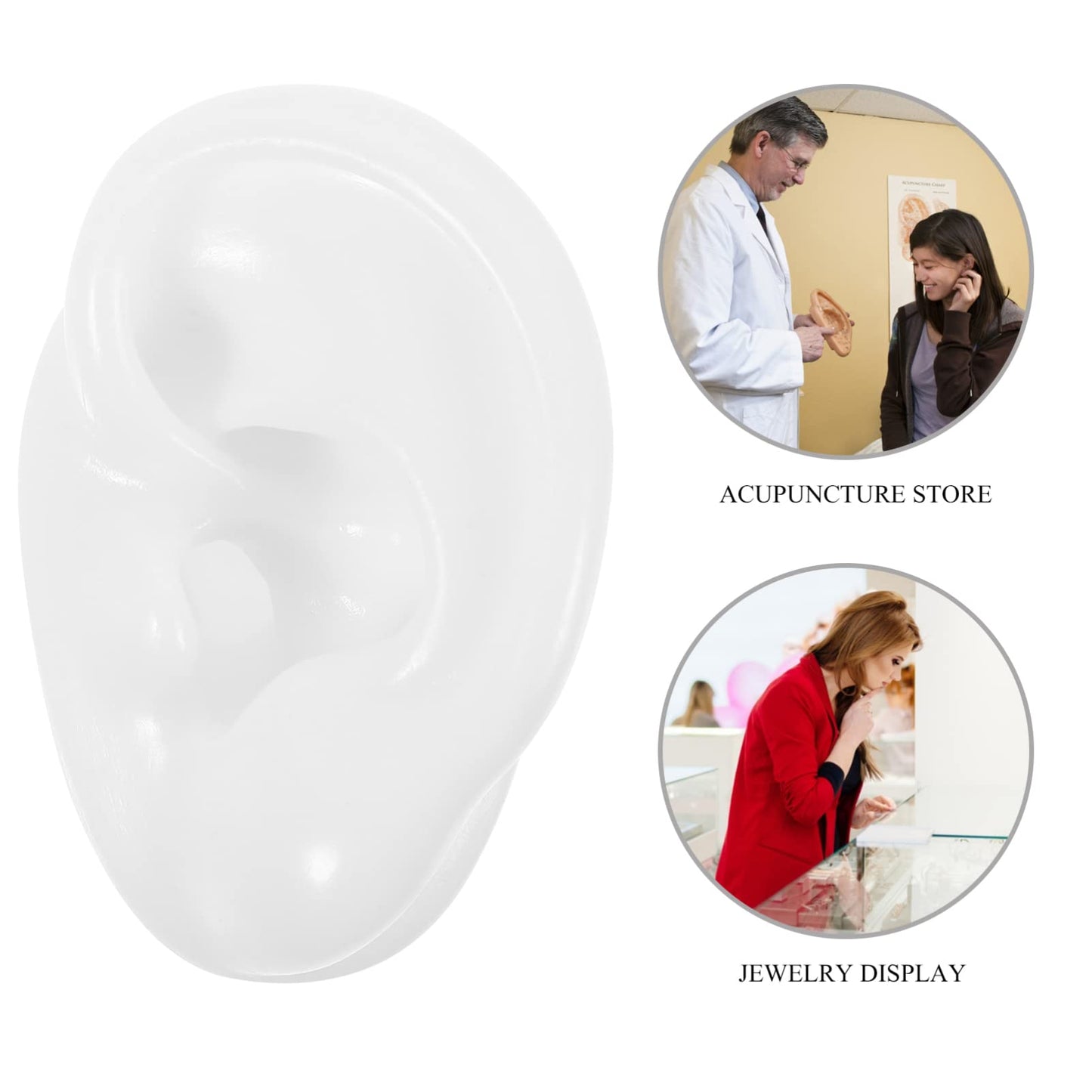 POPETPOP Silicone Ear Model : 2Pcs Realistic Fake Ear Mold for Earring Display Piercing Practice, 2.36x1.77x1.18in (White)
