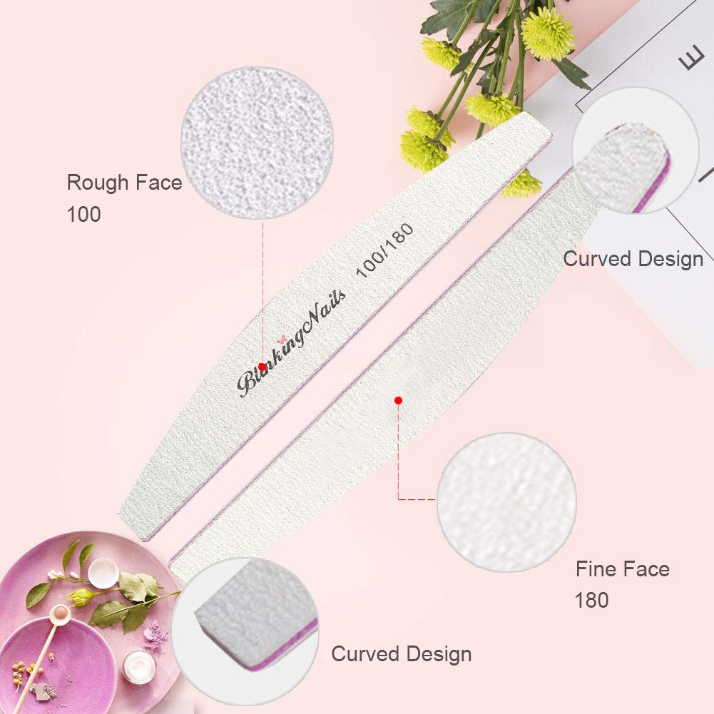 Nail Files and Buffers Professional Nail File 100/180 Grit Sanding File Set Double Side Washable Block Filen Nails Disposable Nail Files Bulk of Nail Art Tools(10pcs/lot)