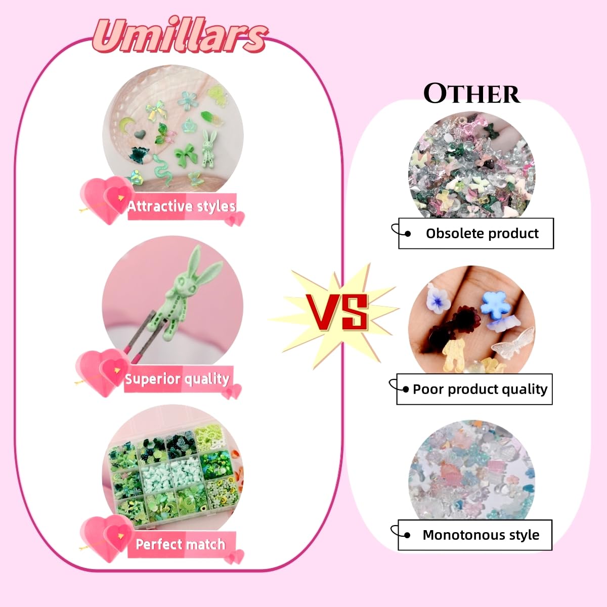 Umillars 460pcs 3D Resin Nail Art Charms with 950pcs Special Shape Nail Rhinestones Flatback Rhinestones Nail Art Slices Acrylic Hollow Beads Nail Art Sequins Mini Flowers for Nail Art Designs Craft