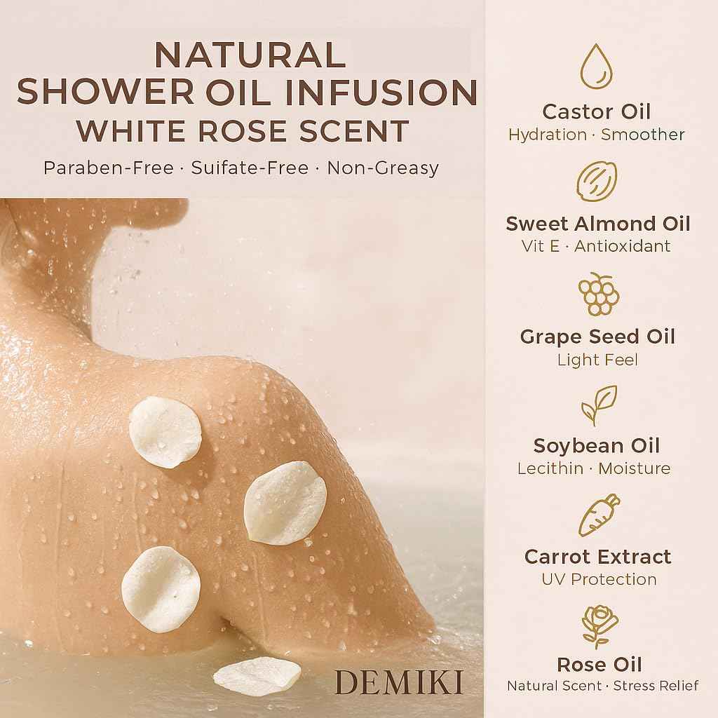 DEMIKI Body Wash Shower Oil Cleanser for Women-Japanese Bath Oil, Skin So Soft Moisturizing bodywash, Body Oil Cleanser, Natural Shower Gel, Body Care, Sulfate-Free,Paraben-Free 10 fl.oz