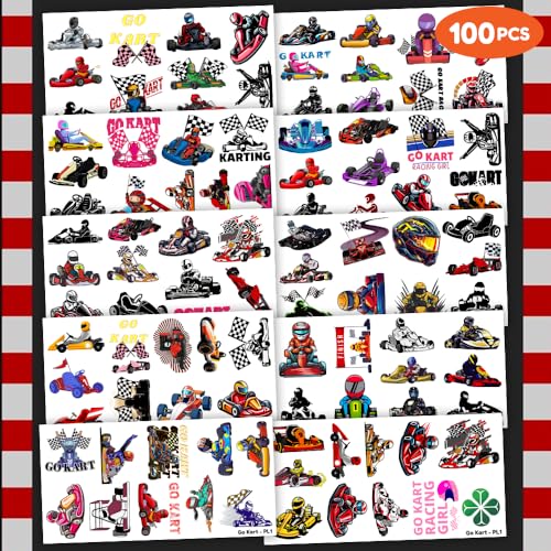 Go Kart Temporary Tattoos - 100 PCS Racing Party Favors