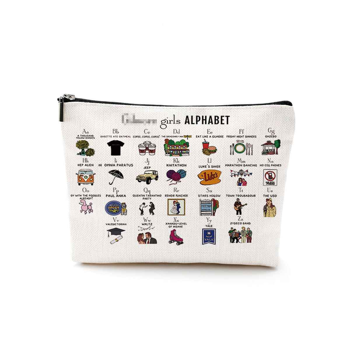 DJHUNG Funny Cosmetic Bag - Girls Fans Inspired TV Show Merchandise Makeup Bag Friendship Gifts for Women, Sisters, Teens - Alphabet