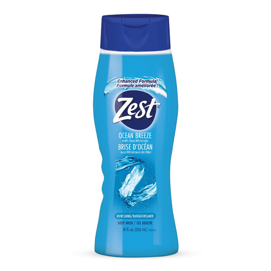 Zest Ocean Breeze Body Wash - Enriched with Sea Minerals - Rich Lathering Cleansing Body Wash Leaves Your Skin Feeling Smooth and Moisturized With an Invigorating Scent, 18 Fl Oz (Pack of 6)