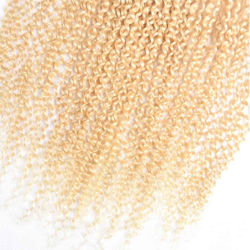 12 14 16 Inch #613 Blonde Bundles Human Hair Kinky Curly 3 Bundles 100 Grams/Bundle 10A Grade Unprocessed Brazilian Virgin Hairs Blonde Bundle Weaves Hair Extensions For Women
