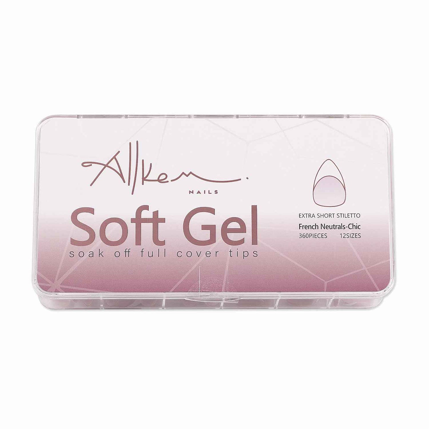 Allkem Soft Gel Nail Tips - Extra Short French Stiletto Nail Extensions Kit - 12 Sizes Long Full Cover Nails - Neutrals - Chic (360 Pieces)