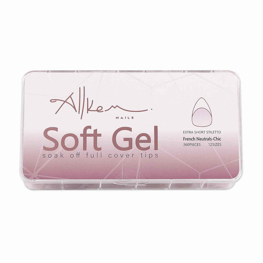 Allkem Soft Gel Nail Tips - Extra Short French Stiletto Nail Extensions Kit - 12 Sizes Long Full Cover Nails - Neutrals - Chic (360 Pieces)