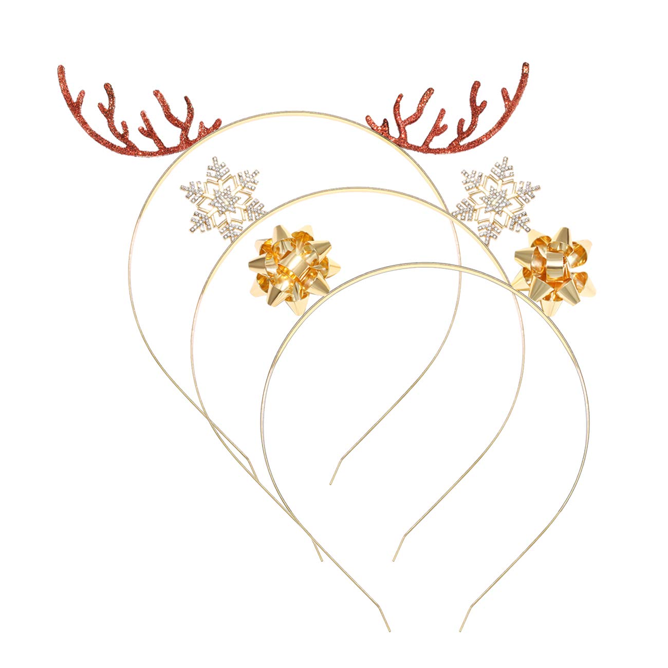 Christmas Headband for Women Xmas Cute Reindeer Antlers Snowflake Bow Metal Headwear Hair Hoops Bulk Funny Christmas Cosplay Party Favor Accessories for Girls Adults (gold christmas headbands)