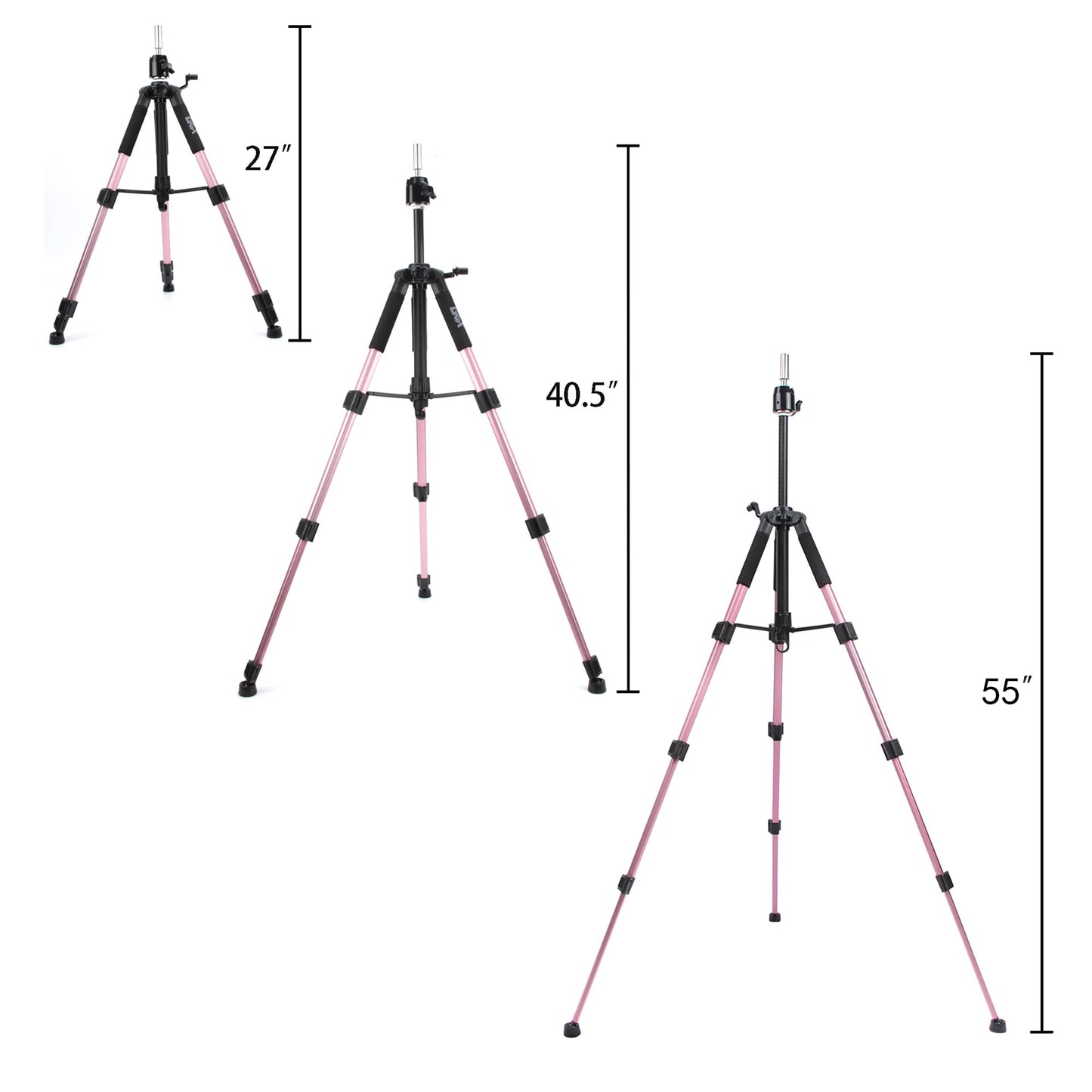 GEXWORLDWIDE GEX 55" Mannequin Tripod Stand Canvas Block Training Doll Manikin Head Wig Stand for Cosmetology Hairdressing (Rose Gold)