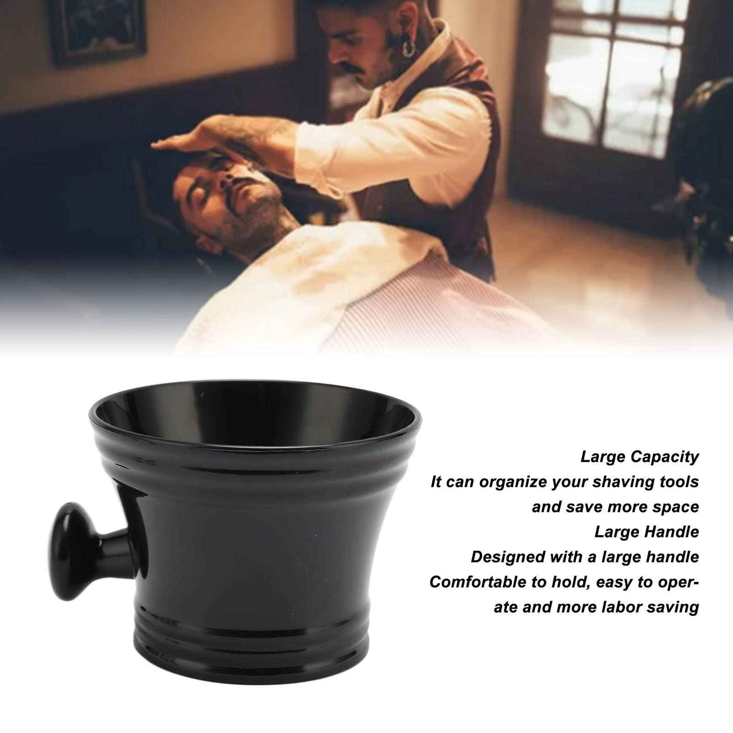 Shaving Soap Bowl Black Plastic Large Capacity Comfortable Grip Plastic Shaving Soap Bowl Foam Shaving Soap Cream Bowl Men Shaving Bowl Shave Mug with Handle for Barber Home Travel