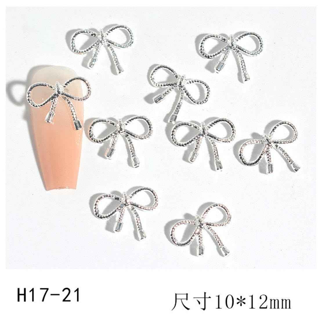 Maigitur 60pcs 3D Metal Bow Nail Charms - Alloy, Crystal - Gold, Gray, Silver - 6 Styles, 10pcs Each - Nail Art Decoration