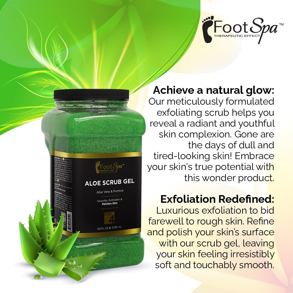 FOOT SPA - Exfoliating Scrub Gel, 128 Oz - Manicure, Pedicure and Body Exfoliator Infused with Aloe Vera and Salicylic Acid - Glow, Polish, Smooth and Moisture Skin - Bulk, Refill Gallon