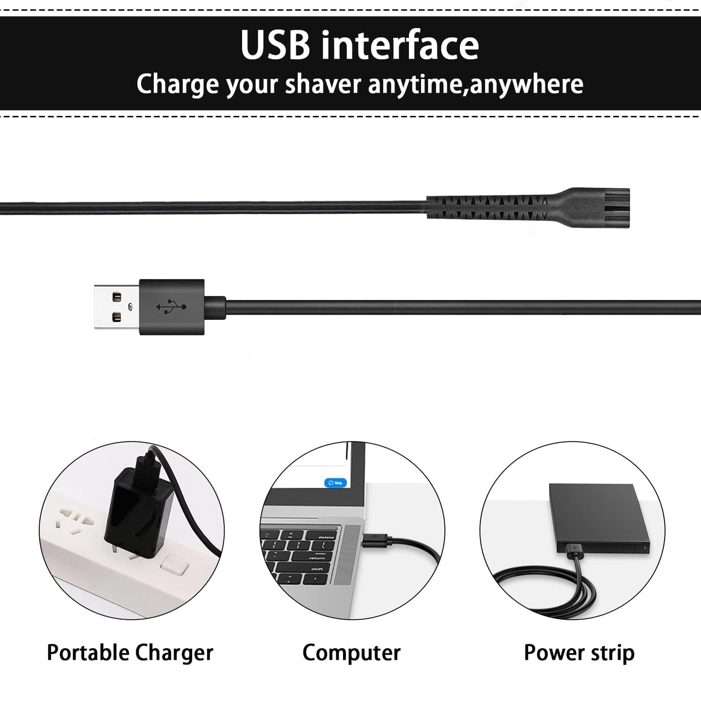 Anrom Replacement Charger Cord USB for Wahl Clipper, 2m/6.6FT Charging Cable for Wahl Magic Senior Detailer Legend Cordless Clippers, for Finale & Vanish Shaver #8164/8173/8591/8148/8504/8171/1919