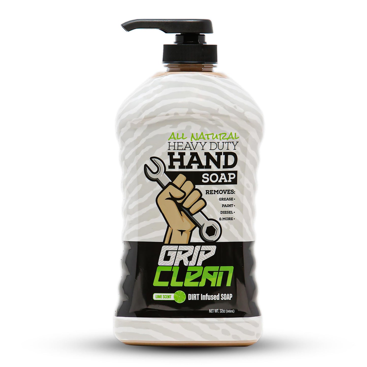 Grip Clean - Degreaser Hand Cleaner for Auto Mechanics - Dirt-Infused Liquid Hand Soap Absorbs Grease, Oil, & Odors. Natural Heavy Duty Pumice Soap with Moisturizing Ingredients. Lime Scented