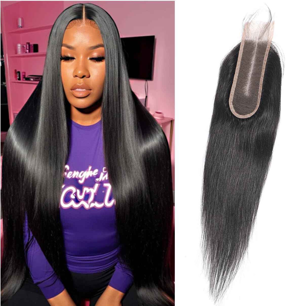 Brazilian Straight 2x6 Lace Closure 100% Unprocessed Human Virgin Hair Remy Pre-Plucked Hairline Natural Color Closure With Baby Hair (2x6 straight closure, 18inch)