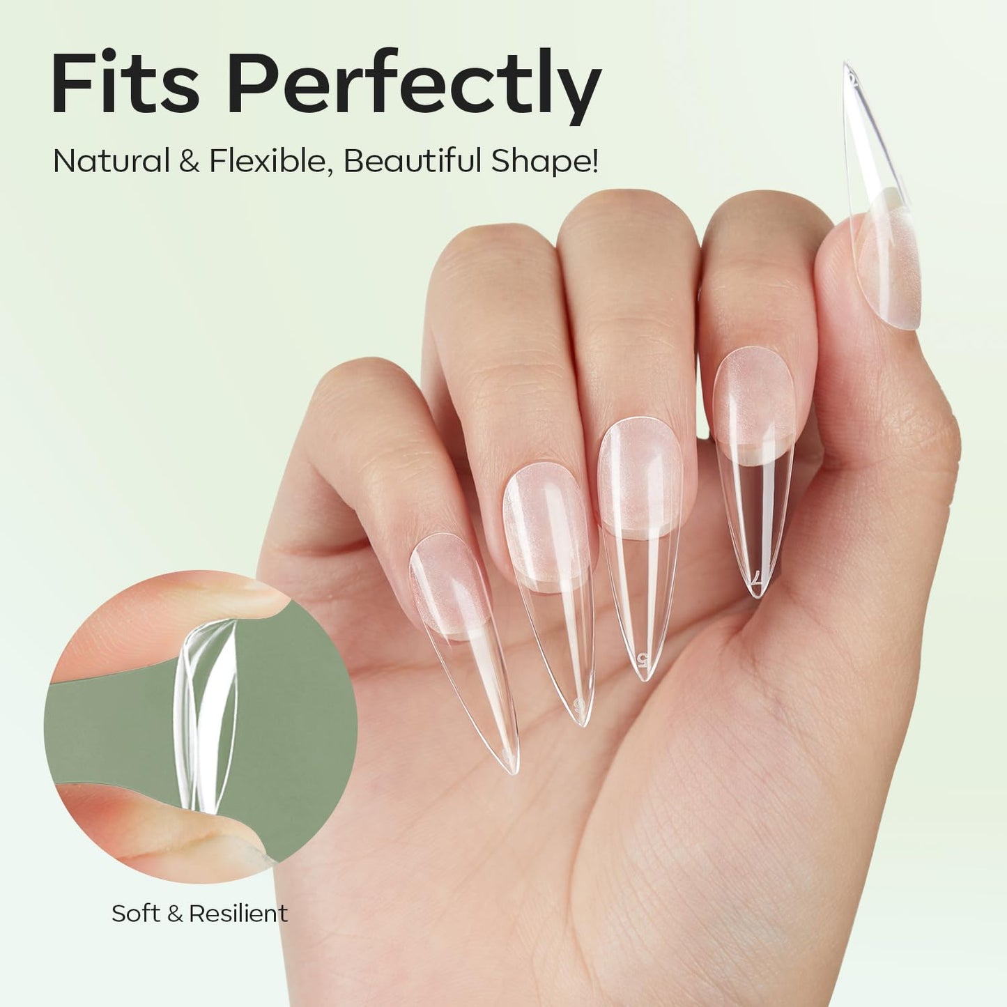 modelones Medium Stiletto Nail Tips, Pre-shaped Full Cover Fake Nails Soft Gel Acrylic Nail Tips Nail Extension False Gel x Nail Kit 216PCS 12Sizes