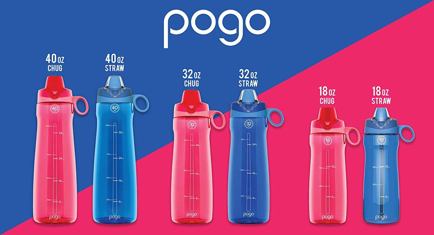 Pogo BPA-Free Plastic Water Bottle with Chug Lid, Blue Atoll, 32 oz.