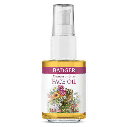 Badger Damascus Rose Antioxidant Face Oil, Certified Organic Rose Oil, Organic Moisturizing Facial Oil, 1 oz Glass Bottle