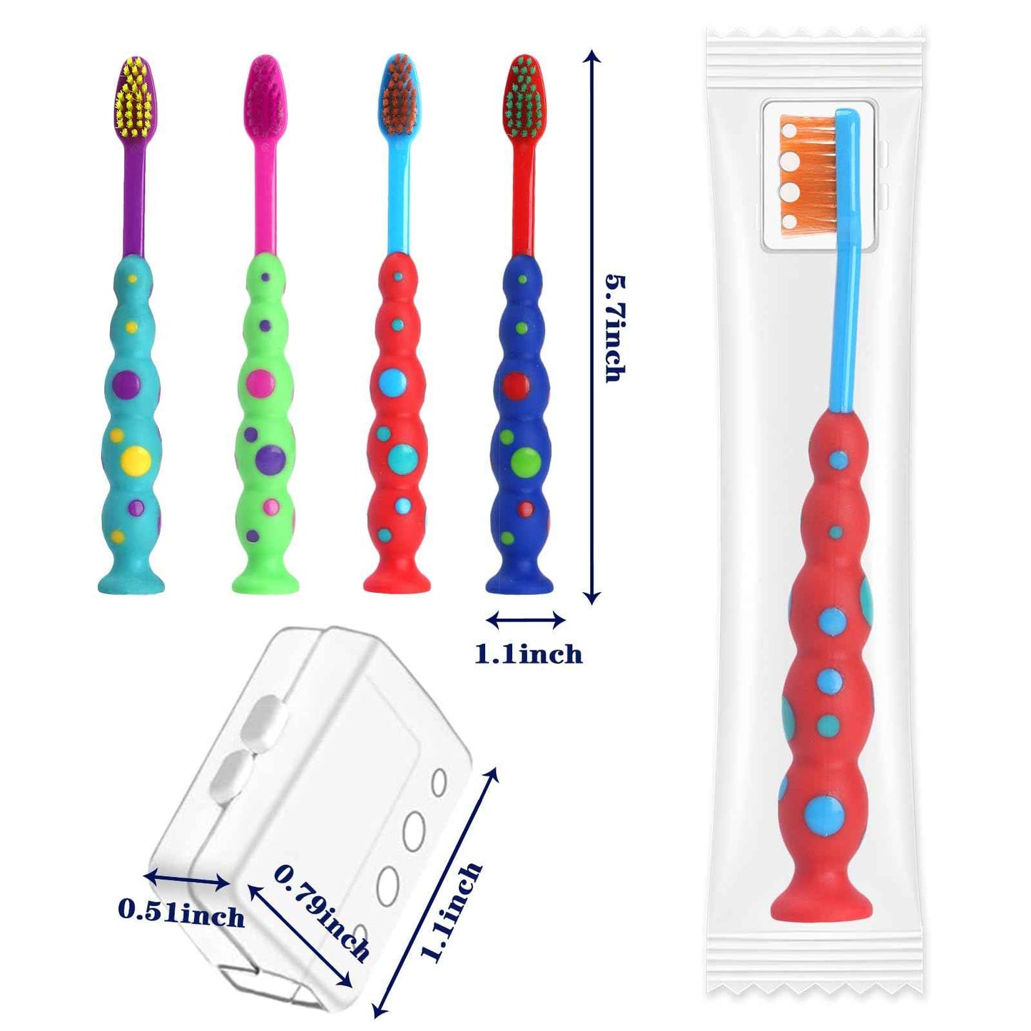Akulgaci 100 Pack Kids Toothbrush Soft bristles Toddler Lovely Toothbrush with Suction Cup Bulk, Includes Travel Covers, Individually Wrapped Toothbrushes for Kid Home School Daycare Camp (Candy)