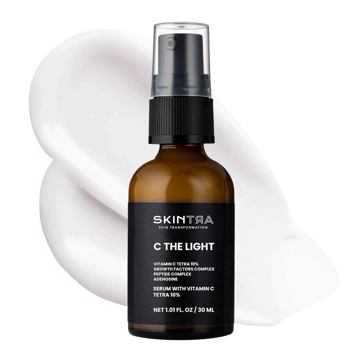 SkinTra - C The Light - 10% Stable Vitamin C Serum for Face, Neck, and Hands, Brightens & Firms Skin – Safe Vegan Formula Suitable for Sensitive Skin – 30 ml/Net 1.01 Fl. Oz
