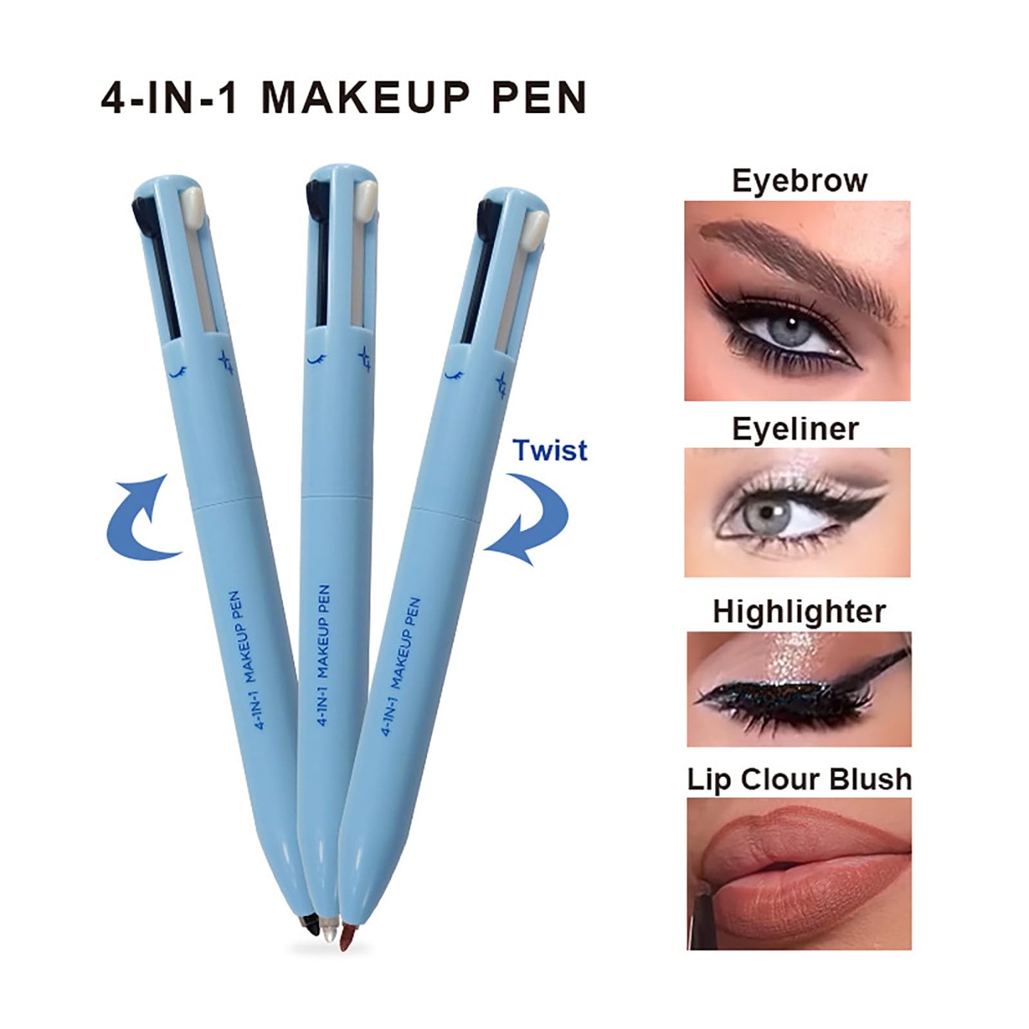 MKNZOME 4 in 1 Makeup Pen, Eyebrow Contour Eyebrow Pencil Eyebrow Pen Makeup Pencil 4 in 1(Eye Liner, Brow Liner, Lip Liner, Highlighter) Beauty Touch Up 4-in-1 Makeup Pen Compact for Travel, 2 Count