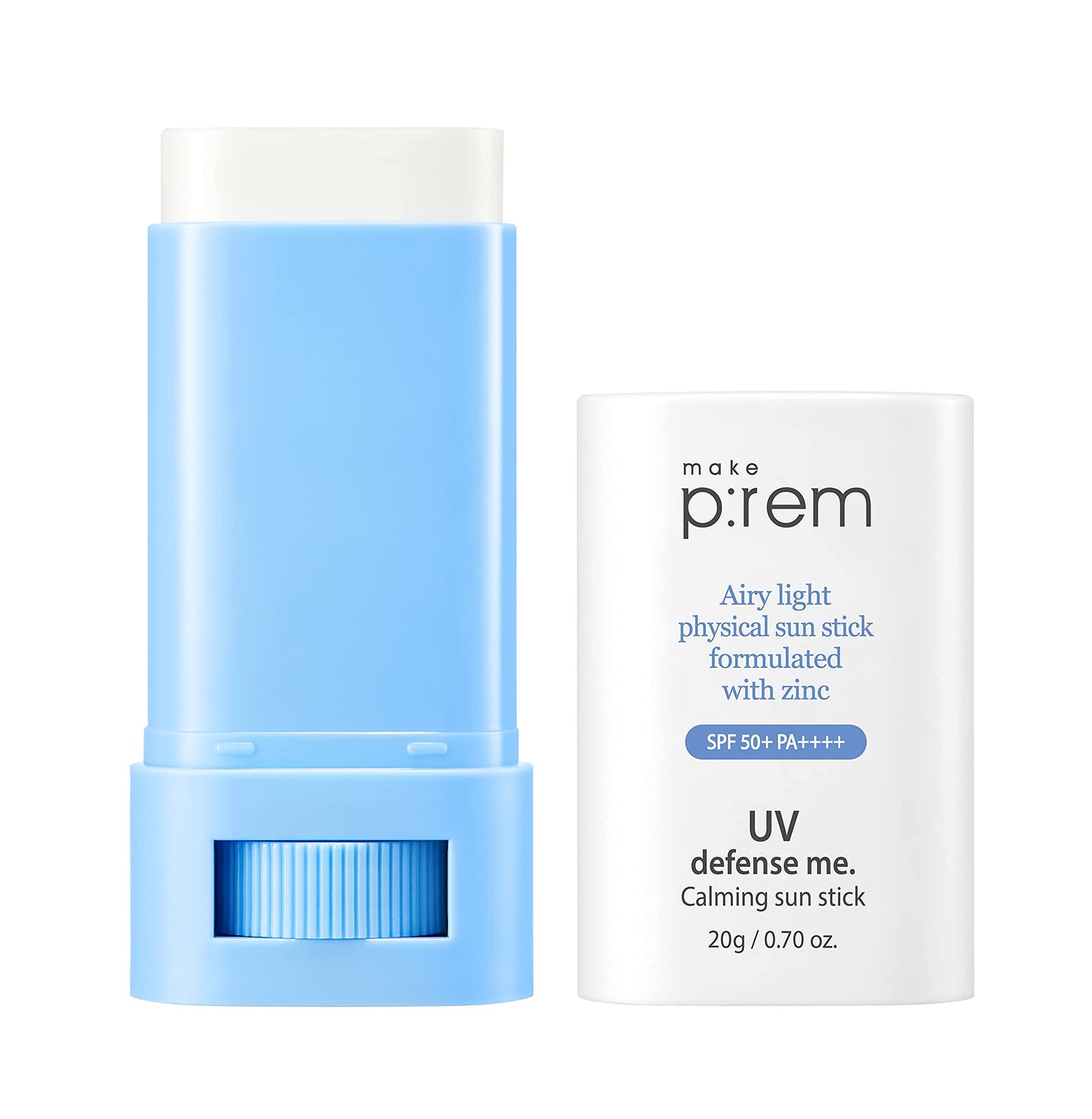 MAKEPREM UVA UVB Defense Me Calming Sun Stick Sunblock SPF 50+ PA++++ 0.7 Oz VEGAN Sensitive Oily Acne-Prone Skin Reef-Safe Mineral Sunscreen Non-Nano No Chemical UV Protection Non-Greasy Sticky Kids