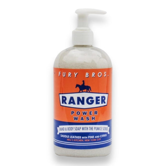 FURY BROS. Premium Power Wash | Ranger | Saddle Leather Pine Citrus | Hand & Body Wash | Exfoliating Pumice | Moisturizing Aloe Vera | Highly Scented | Made in USA | 16 oz | Dad Men Bath