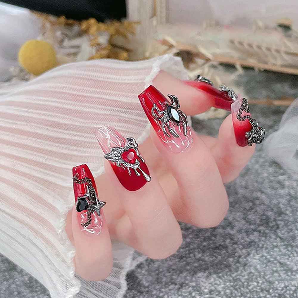 30pcs Halloween Nail Charms for Acrylic Nails 3D Halloween Charms for Nails Cross Nail Charm Star Moon Heart Spider Skull Nail Designs Alloy Nail Art Charms Metal Nail Jewels for Nail Art Supplies