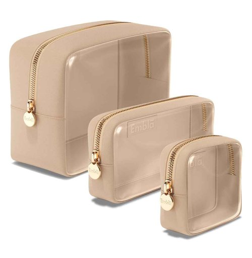 Clear Cosmetic Bags Set of 3, Mini Small Large Makeup Bags For Women Clear Pouch Cosmetics Cases Zipper Cute Pouches Make Up Travel Toiletry Essentials Preppy Purse Organizer Makeup Cases, Sand