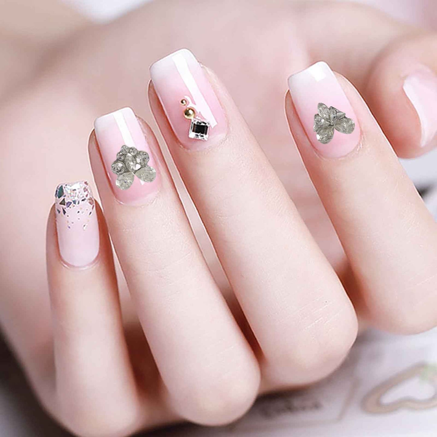 SILPECWEE 15pcs Heart Nail Rhinestones and Charms, Heart Zircon Nail Charms Glass Crystal 3D Nail Gems Diamond Alloy Nail Jewelry Studs Flat-Back Nail Art Decoration for Nails Supplies