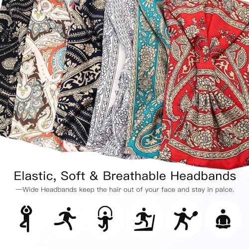 Yeshan Wide Headbands for Women Boho Knotted Head Wraps Turbans Non Slip Bandana Headbands Sport Yoga Workout Stretchy Hair bands,Pack of 6