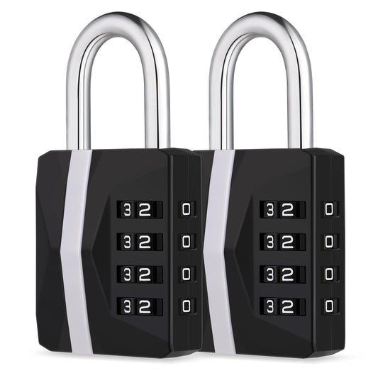 ZHEGE Locker Lock, Combination Lock Outdoor Weatherproof, [2023 Upgraded] Big White Number Lock for Gym Locker, School Lockers,Toolbox, Fence Gate, Sheds, 4 Digit Padlock Heavy Duty (2 Pack, Black)