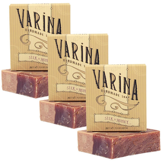 Varina Silk & Honey Soap Bar - Gentle Cleansing for Sensitive Skin, Sweet and Vanilla - 3 Pack Handmade Soap